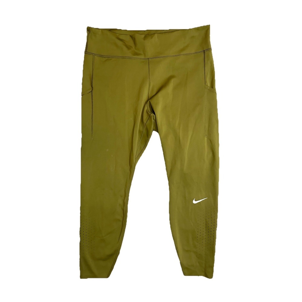 Nike Women's Plus Size 2X Epix Lux Running Leggings Drawstring Olive‎ Pockets